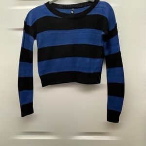 ABSOLUTELY Cropped Striped Black and Blue Women's Sweater